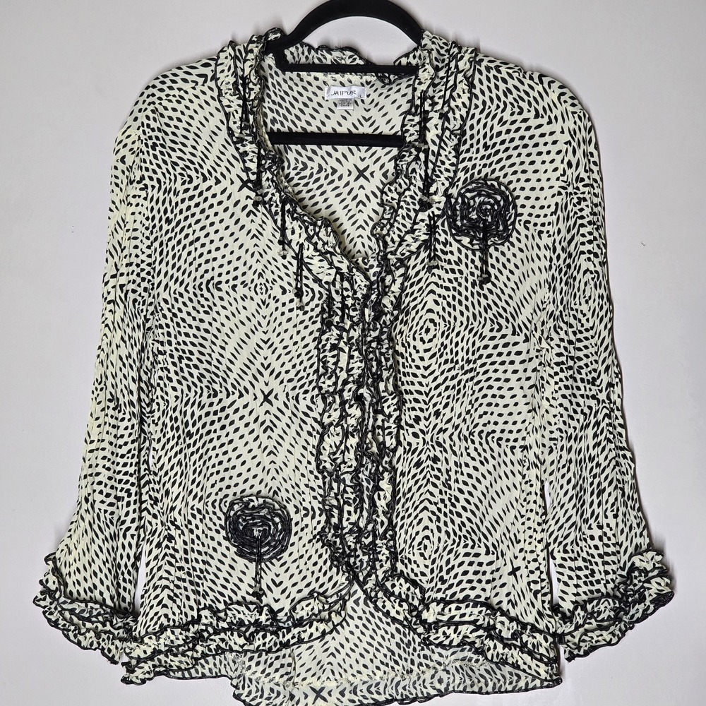 Vintage Y2K Fairy Grunge Crinkle Ruffle Beaded Top Whimsigoth Jaipur Sz‎ L